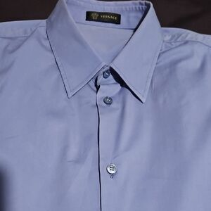 Versace Men’s Pale Blue Dress Shirt with Point Collar